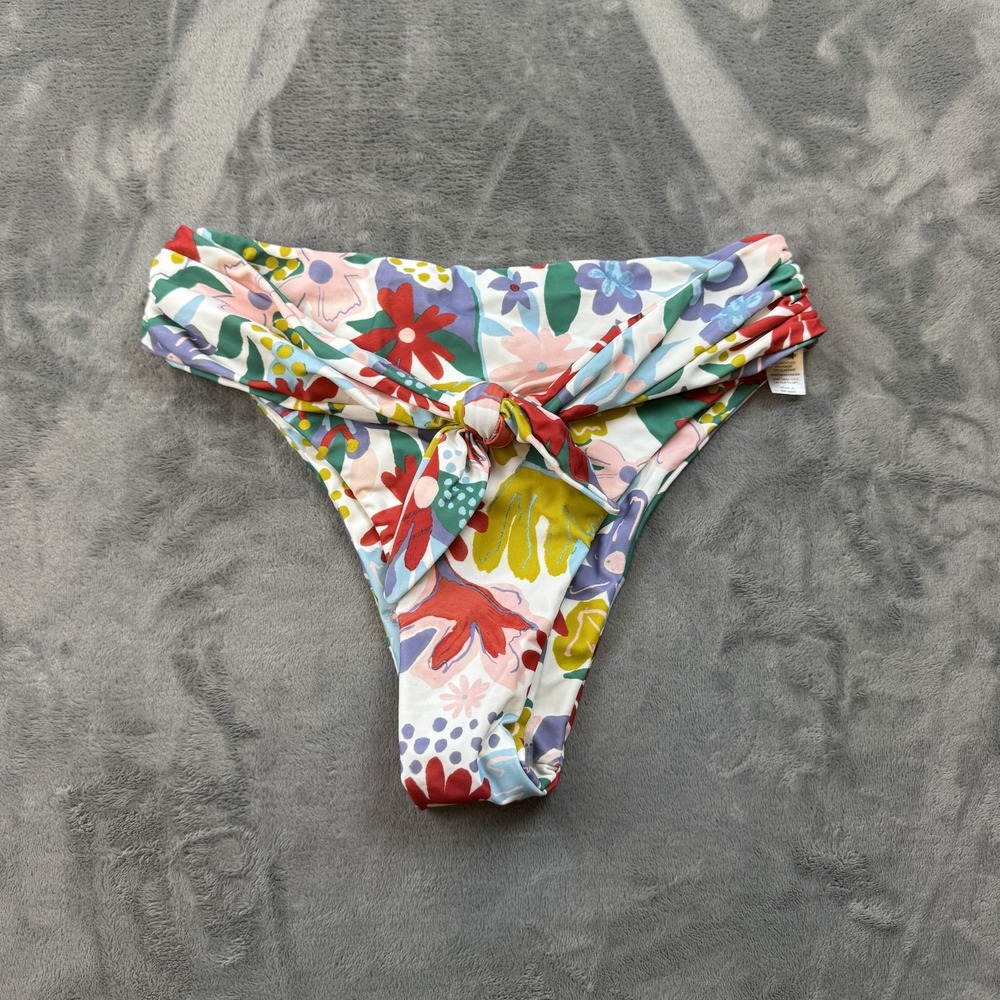 Aila Blue Bikini Bottom Womens XL Floral‎ Print Tie Front High Leg Swimwear New